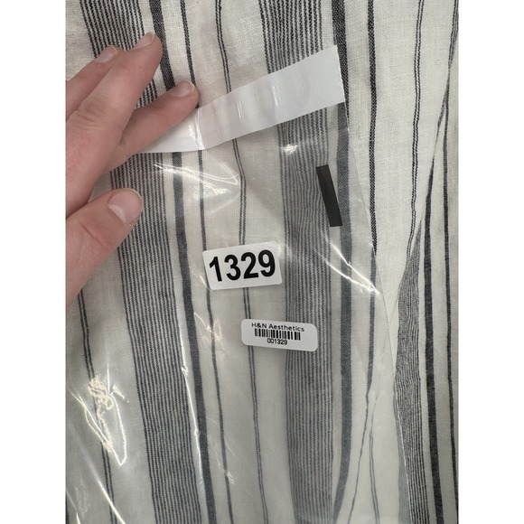 Saks Fifth Avenue Linen Blend Striped cold Shoulder Dress M beachy coverup boho - Picture 8 of 8